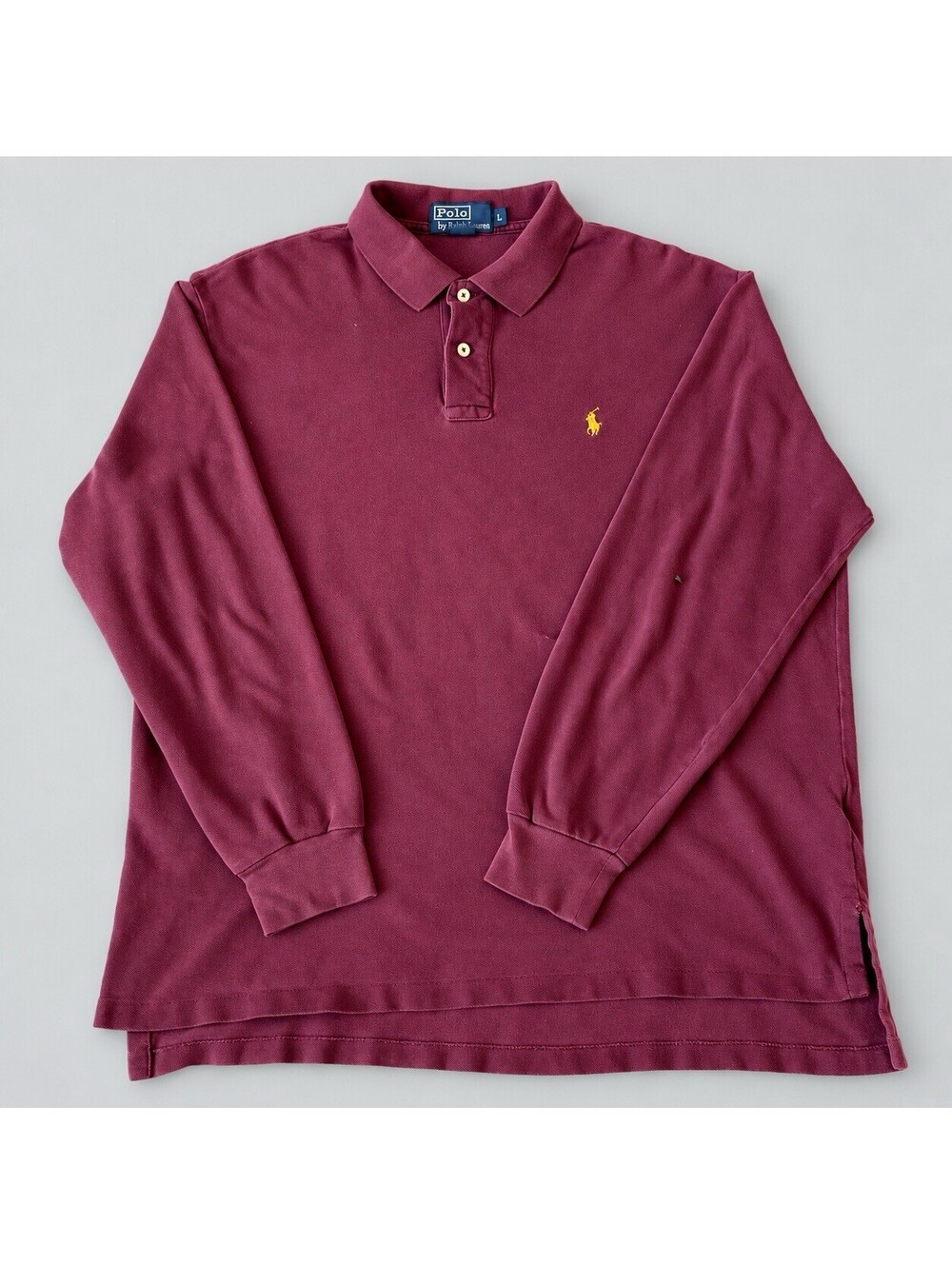 Polo Ralph Lauren Mens Large Burgundy Long Sleeve Polo Shirt Cotton Pique Pony